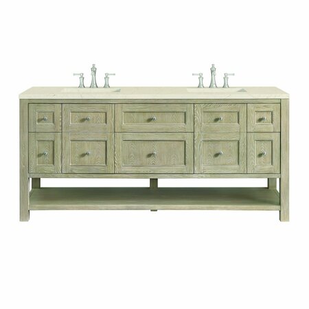 JAMES MARTIN VANITIES 72'' Double Vanity, Whitewashed Oak w/ 3 CM Eternal Marfil Quartz Top 330-V72-WWO-3EMR